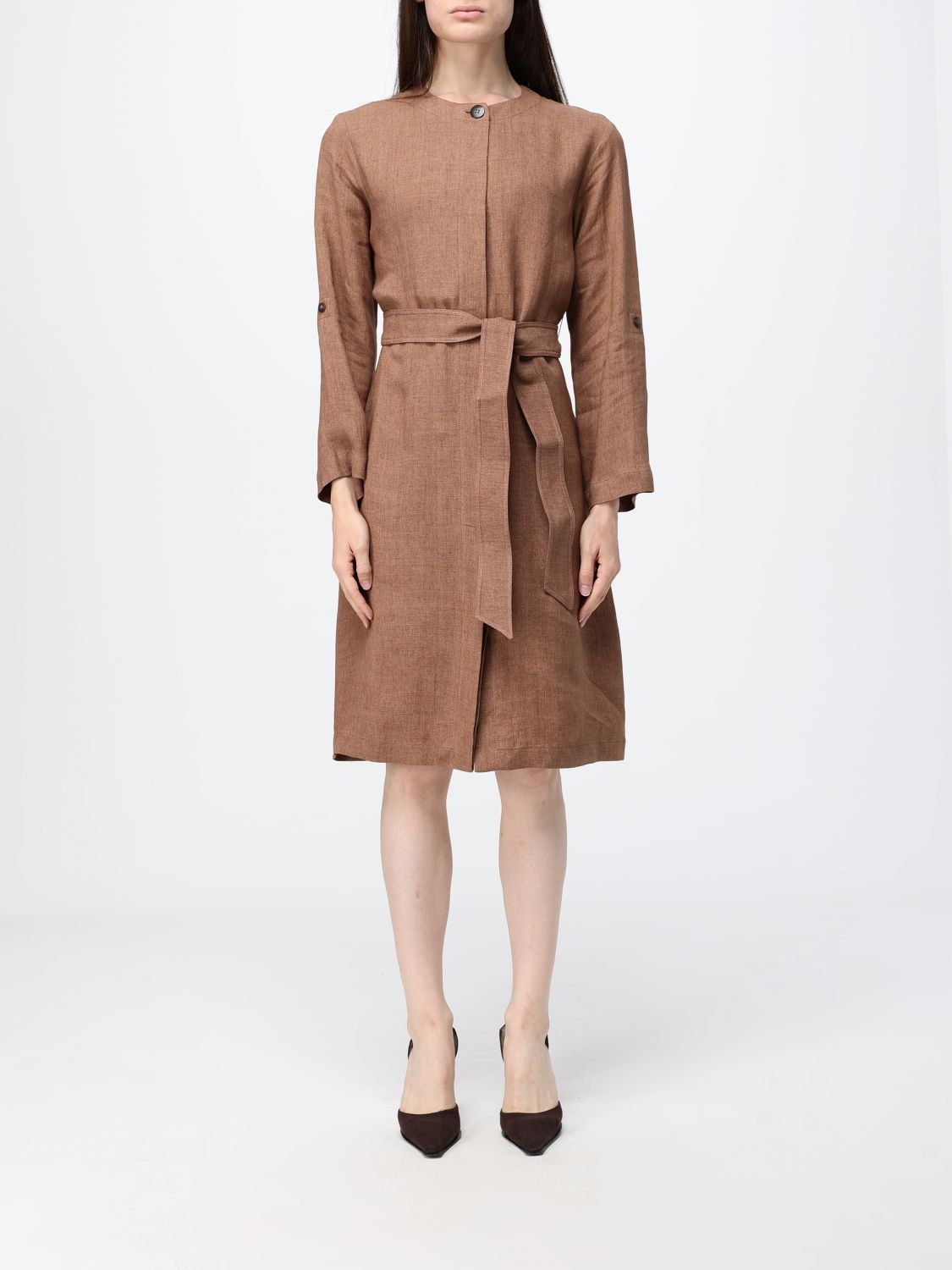 MAX MARA STUDIO ABITO: Abito chemisier Lembo Max Mara Studio in lino , Fango - Img 1