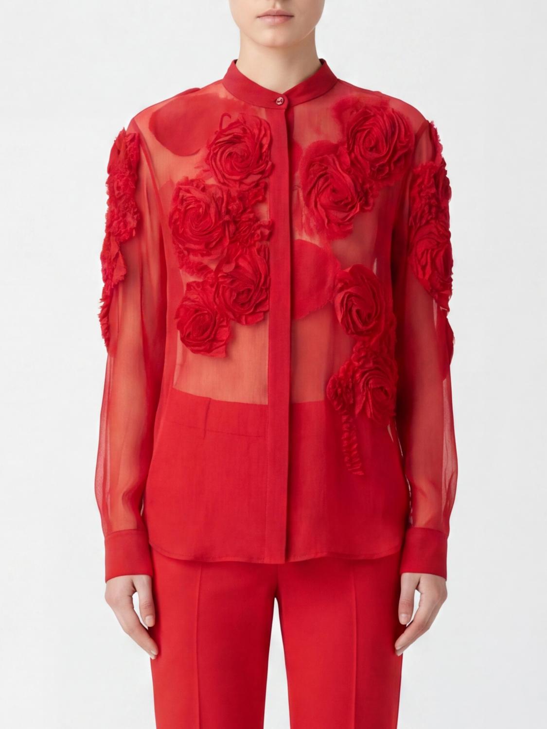 DRIES VAN NOTEN CAMICIA: Camicia Dries Van Noten in viscosa con fiori applicati , Rosso - Img 1