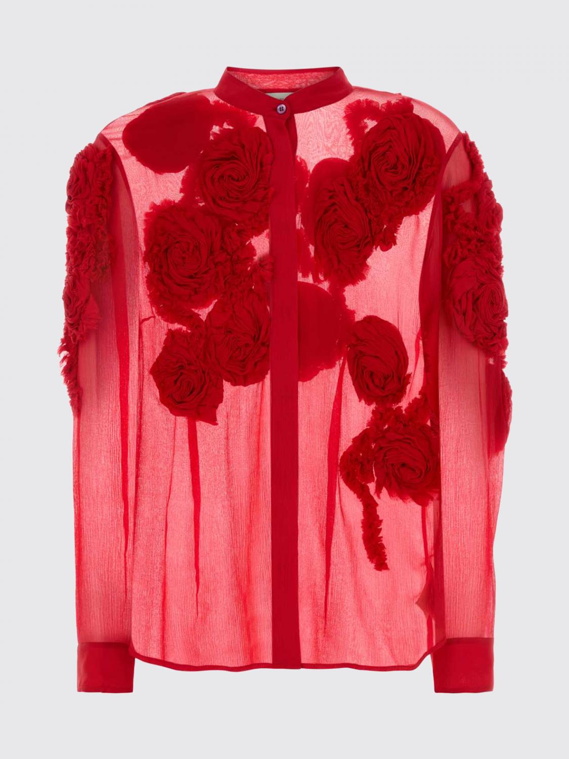 DRIES VAN NOTEN CAMICIA: Camicia Dries Van Noten in viscosa con fiori applicati , Rosso - Img 2