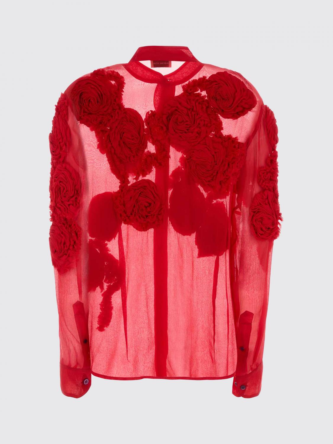 DRIES VAN NOTEN CAMICIA: Camicia Dries Van Noten in viscosa con fiori applicati , Rosso - Img 3