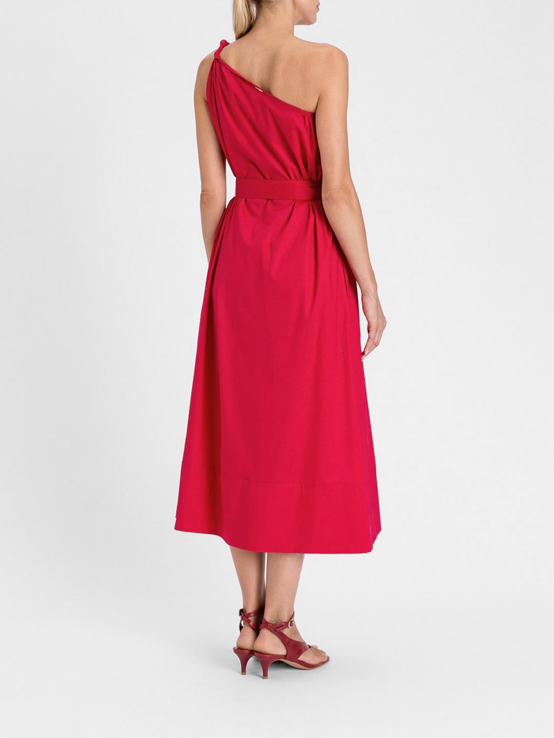 TWINSET ABITO: Abito midi monospalla Twinset in cotone con cintura regolabile, Rosso - Img 2