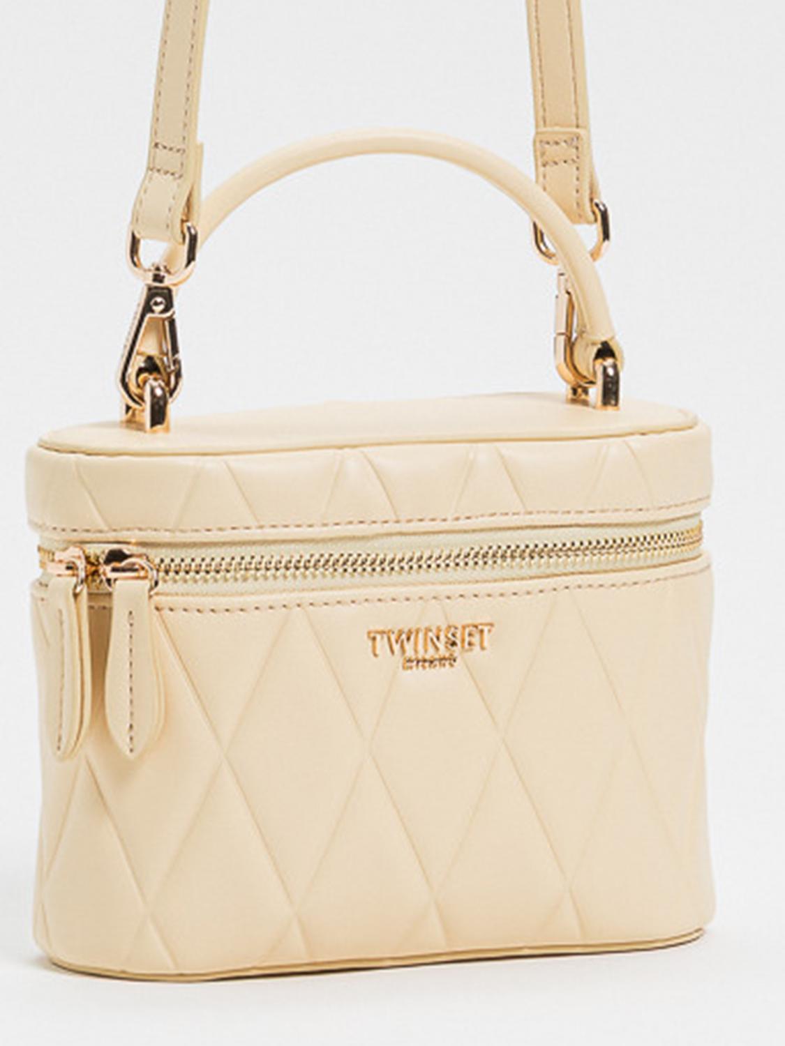 TWINSET BORSA MINI: Mini borsa a mano Twinset in pelle sintetica matelassé con doppia zip e tracolla, Giallo - Img 3