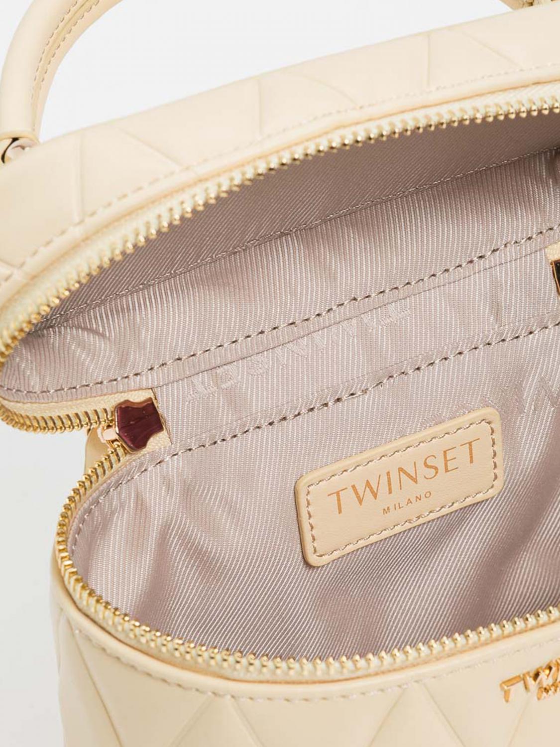 TWINSET BORSA MINI: Mini borsa a mano Twinset in pelle sintetica matelassé con doppia zip e tracolla, Giallo - Img 4