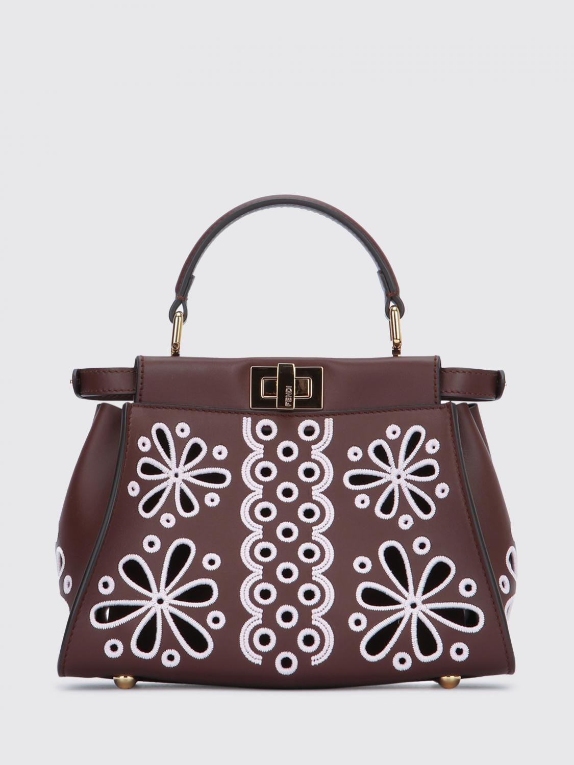 FENDI BORSA A MANO: Borsa a mano Mini tote floreale Peekaboo Fendi, Marrone - Img 2