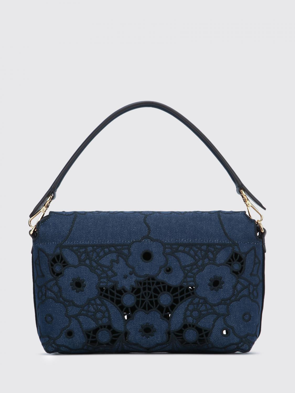 FENDI BORSA A MANO: Borsa a mano Mamma Baguette Medium in macramé Fendi, Blue - Img 2