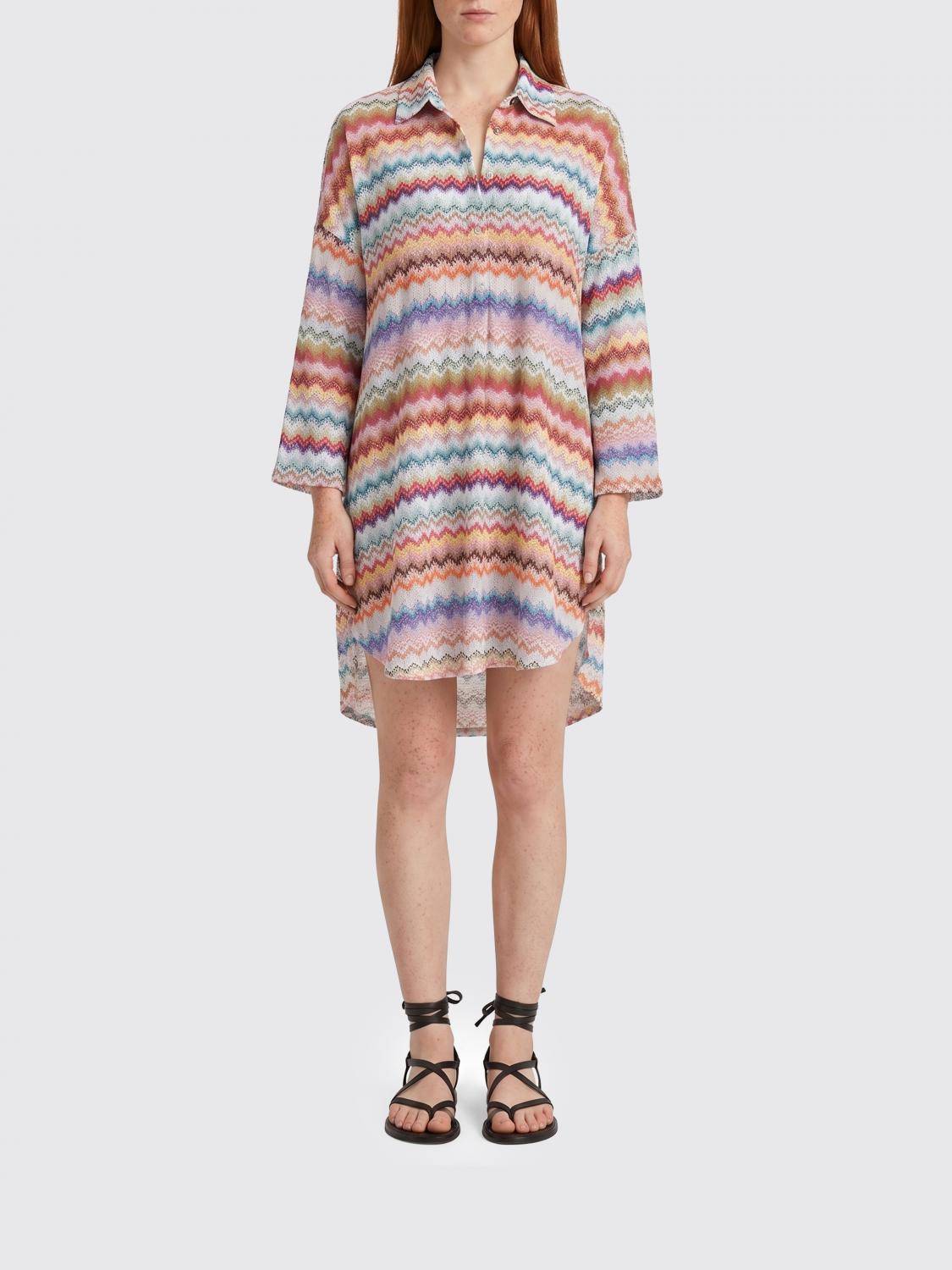 MISSONI ABITO: Mini abito chemisier Missoni in viscosa con iconico motivo a zig zag multicolor, Fantasia - Img 1