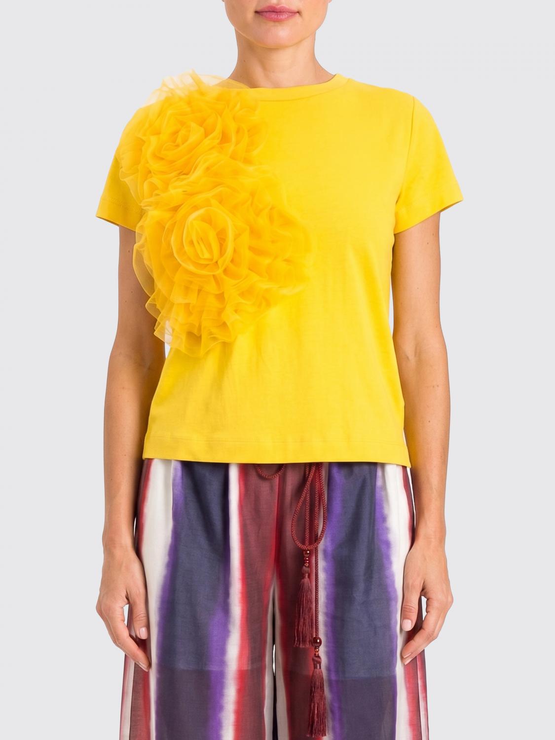 ACTITUDE TWINSET T-SHIRTS: T-shirts in cotone con fiore in tulle Actitude Twinset, Ambra - Img 1