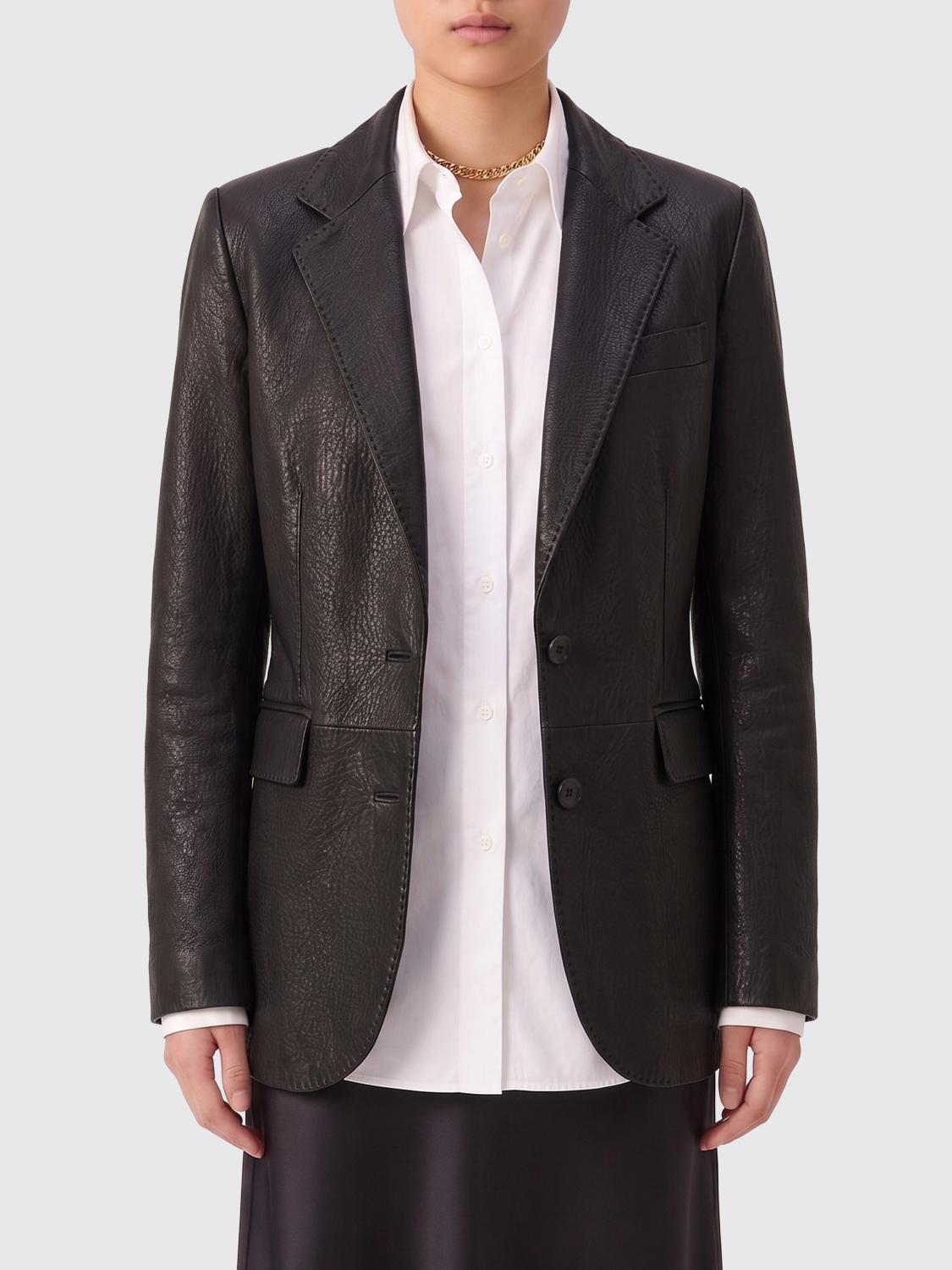 TAGLIATORE GIACCA: Blazer Tagliatore in pelle di agnello a monopetto con collo classico, Nero - Img 1