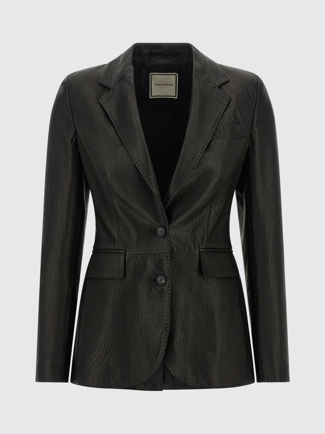 TAGLIATORE GIACCA: Blazer Tagliatore in pelle di agnello a monopetto con collo classico, Nero - Img 2
