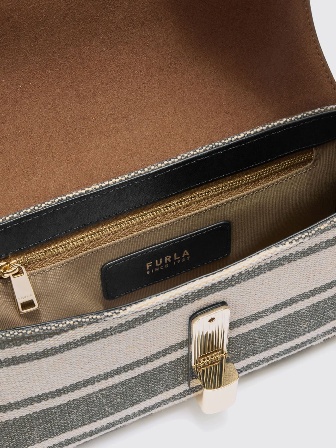 FURLA BORSA A TRACOLLA: Borsa Furla in canvas a righe , Blue - Img 4