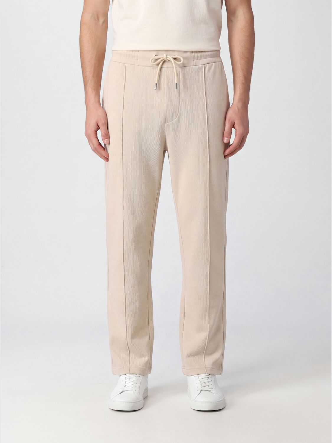 BOSS PANTS: Boss Cotton Blend Jogging Trousers With Drawstring, White - Img 1