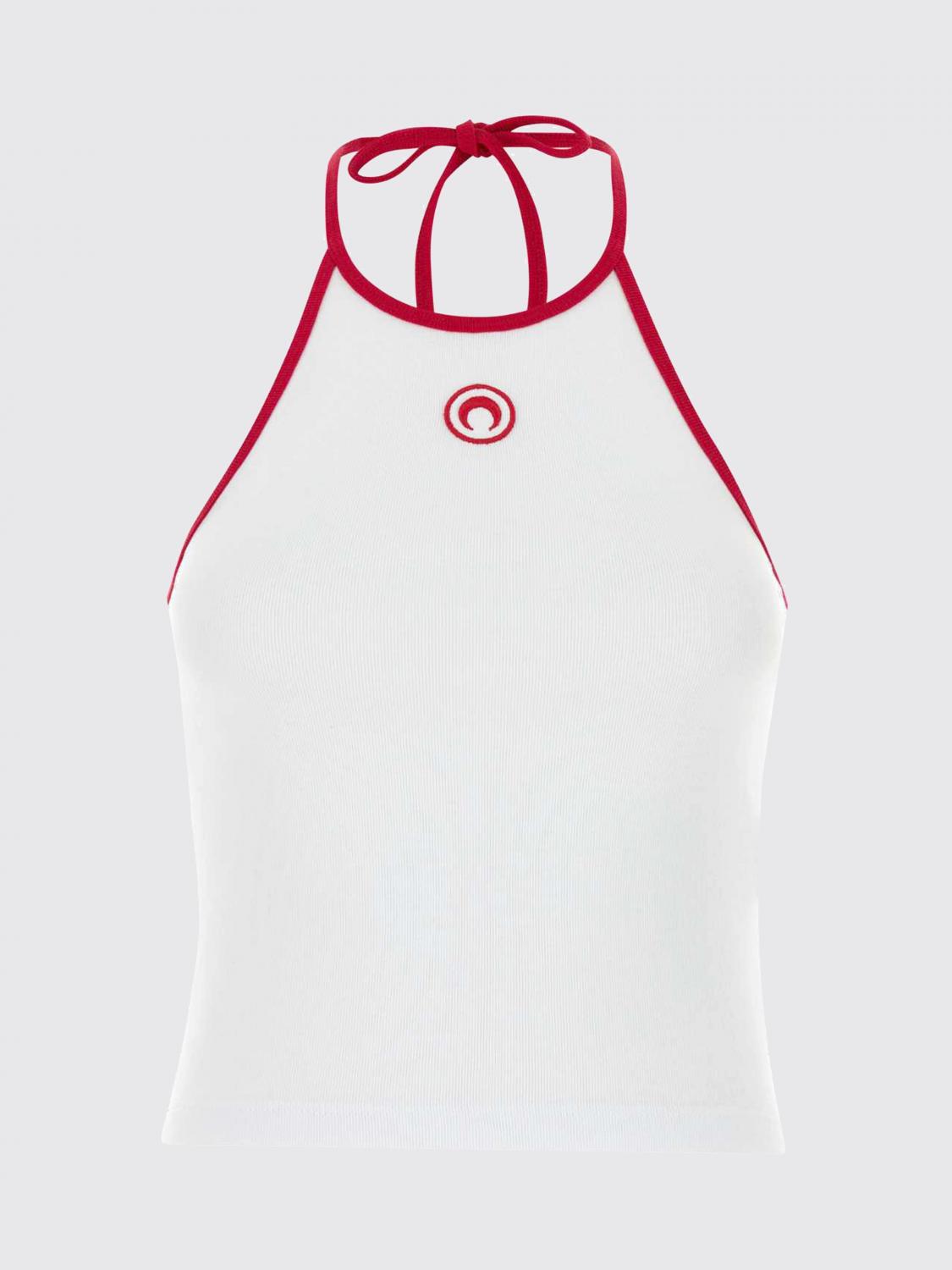 MARINE SERRE TOP: Top court slim fit Marine Serre en coton à épaules dénudées et logo Crescent Moon, Blanc - Img 2