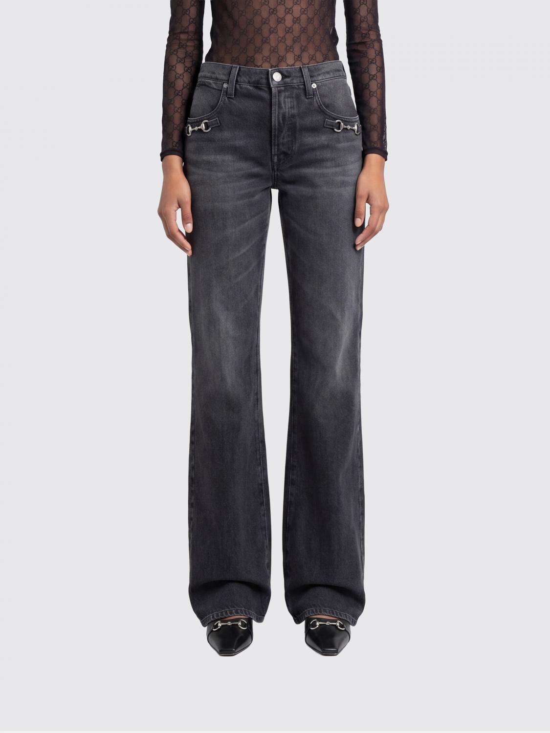 GUCCI JEANS: Jeans flared Gucci in denim di cotone , Grigio - Img 1