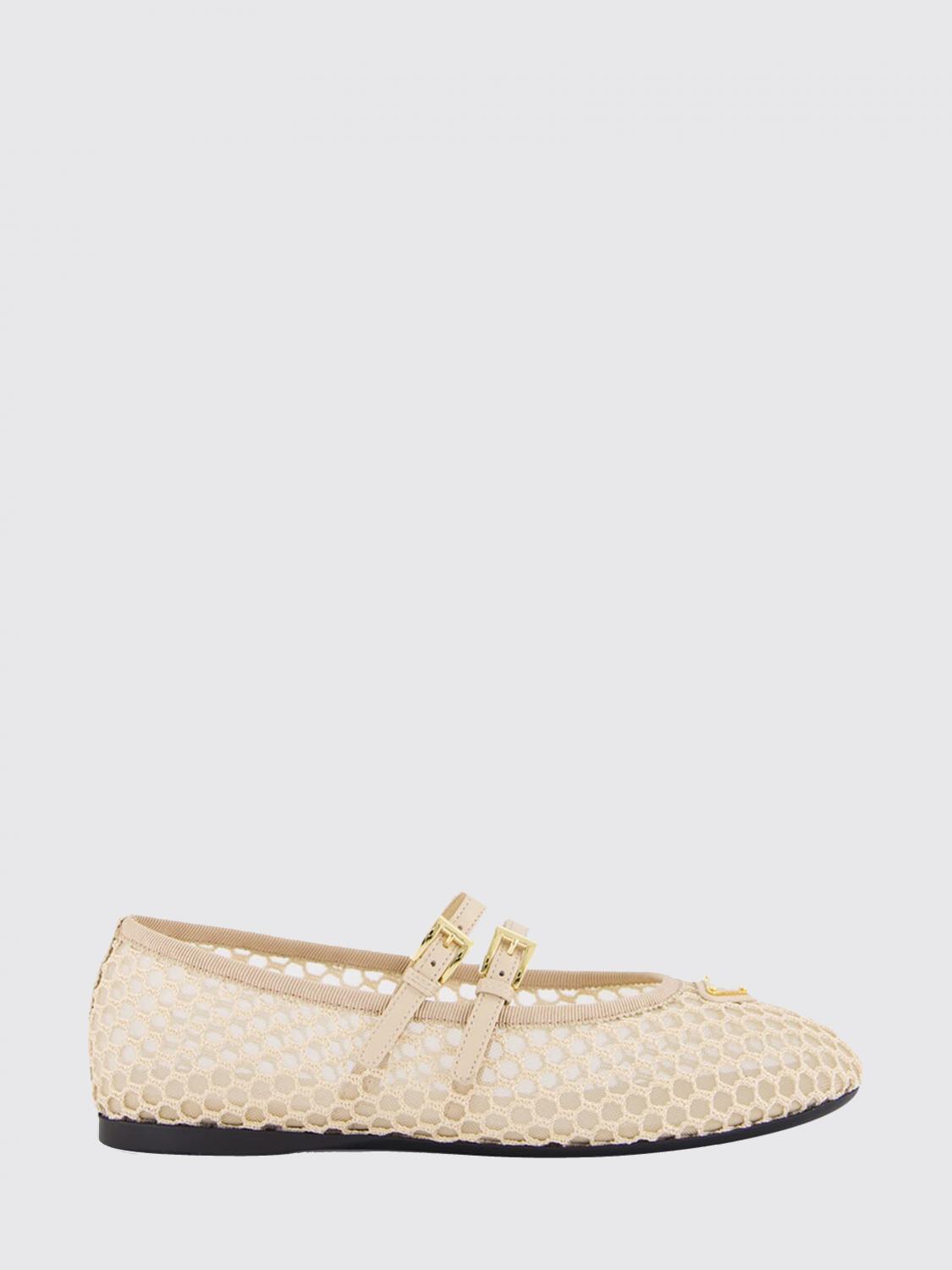 PRADA BALLERINE: Ballerines en nylon à maille Prada, Beige - Img 1