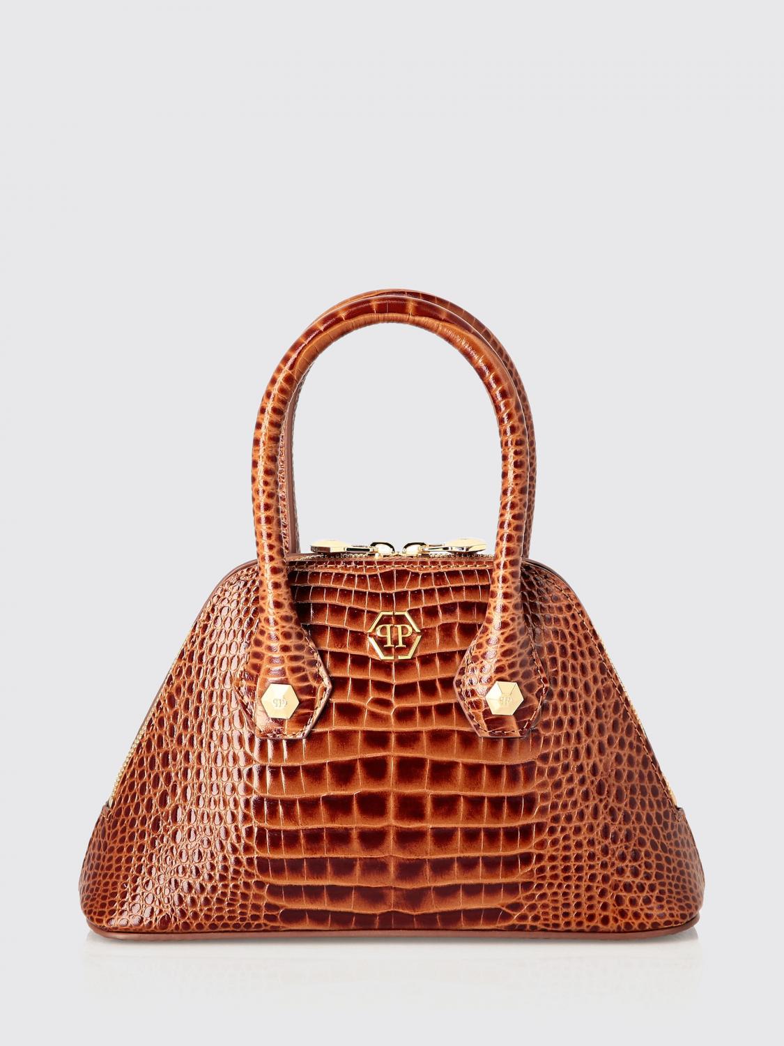 PHILIPP PLEIN HANDTASCHE: Majestic Tasche aus Krokoprägung Leder Philipp Plein, Braun - Img 1