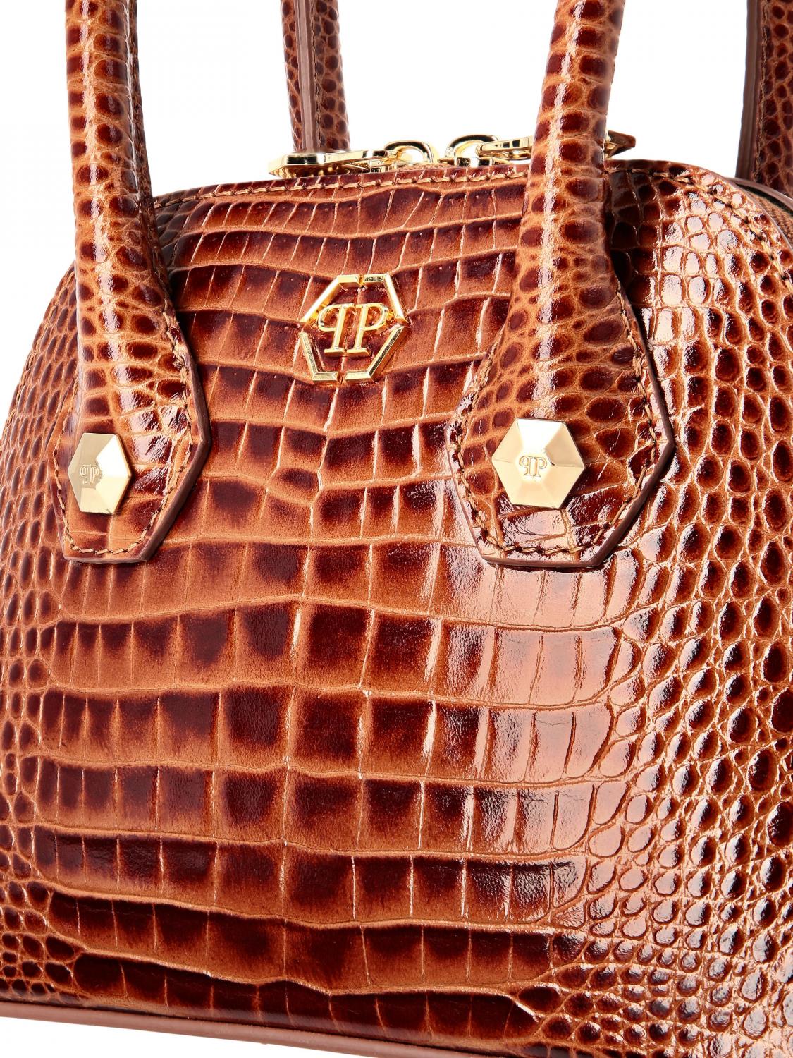 PHILIPP PLEIN HANDTASCHE: Majestic Tasche aus Krokoprägung Leder Philipp Plein, Braun - Img 3