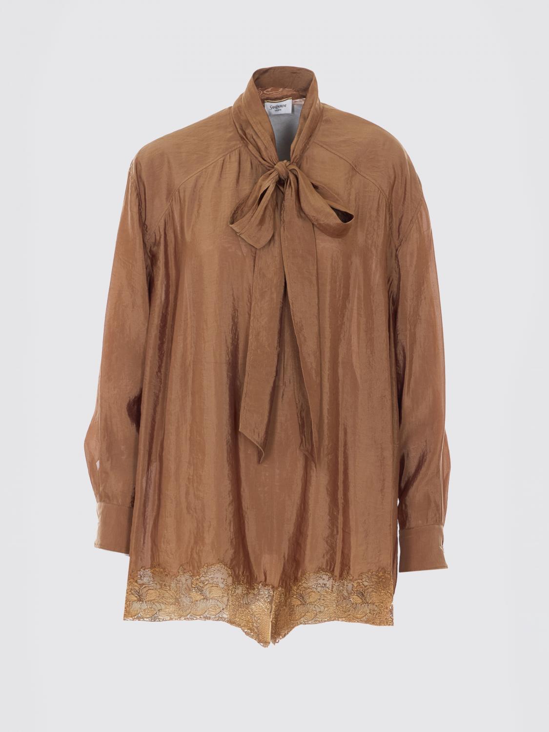 SAINT LAURENT TUTA: Tuta in viscosa e pizzo Saint Laurent, Marrone - Img 2