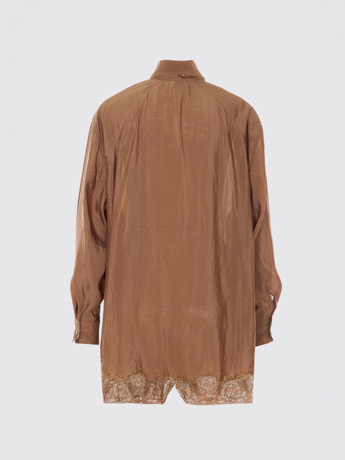 SAINT LAURENT TUTA: Tuta in viscosa e pizzo Saint Laurent, Marrone - Img 3