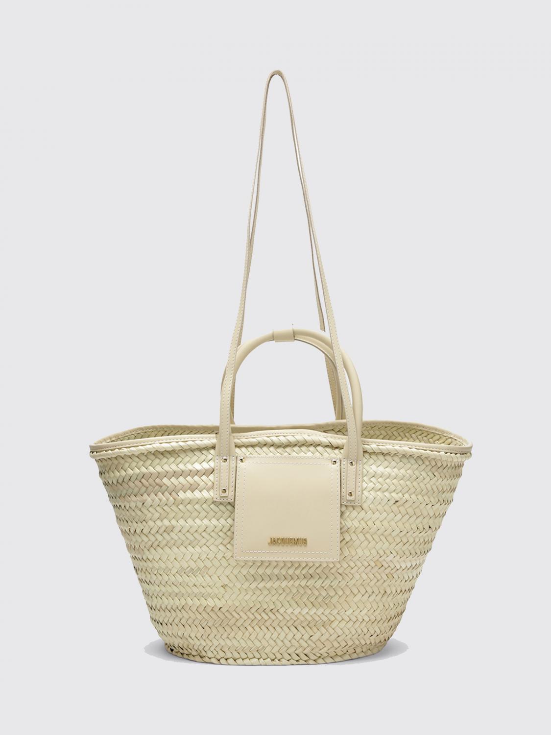 JACQUEMUS BORSA A MANO: Borsa Le Panier Soli Jacquemus in rafia e pelle , Bianco - Img 3