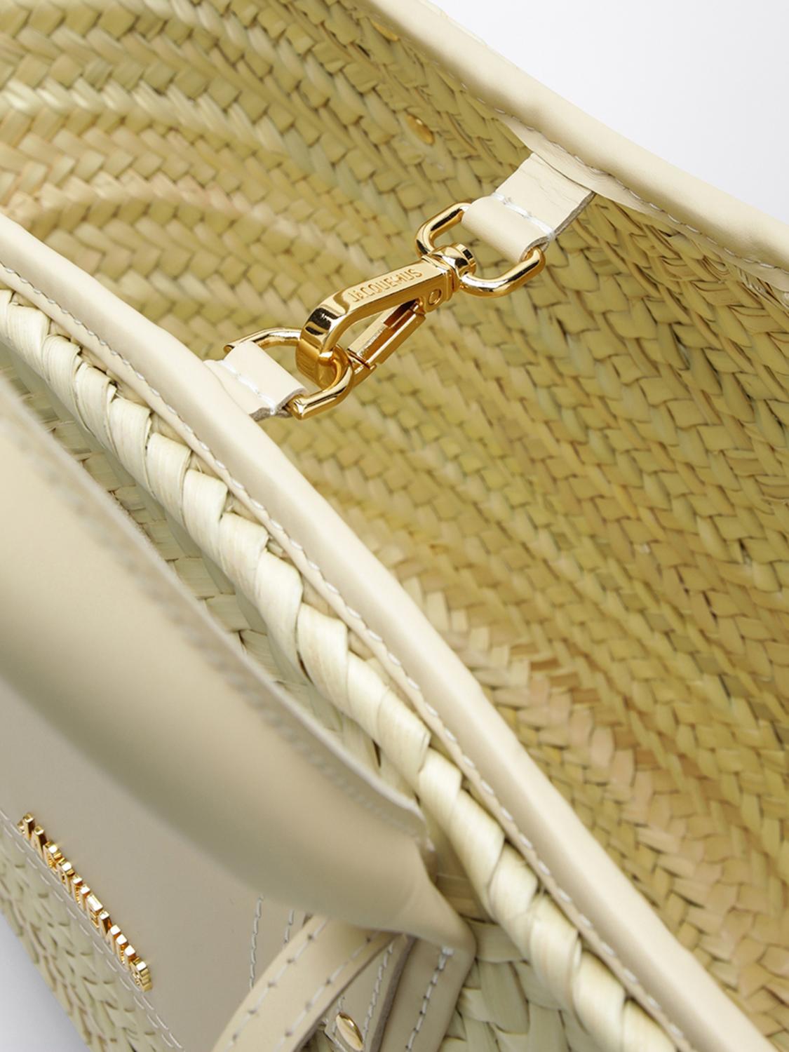 JACQUEMUS BORSA A MANO: Borsa Le Panier Soli Jacquemus in rafia e pelle , Bianco - Img 4