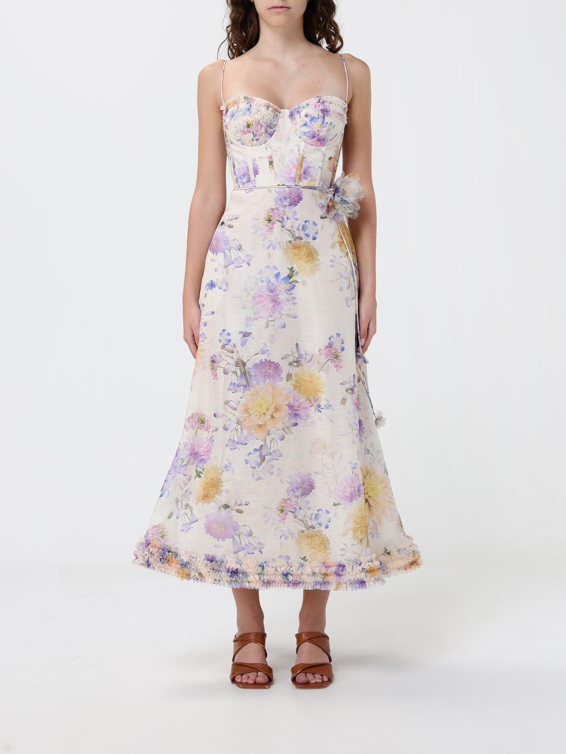 ZIMMERMANN ABITO: Abito bustier Luna Zimmermann in lino e seta con motivo floreale , Crema - Img 1