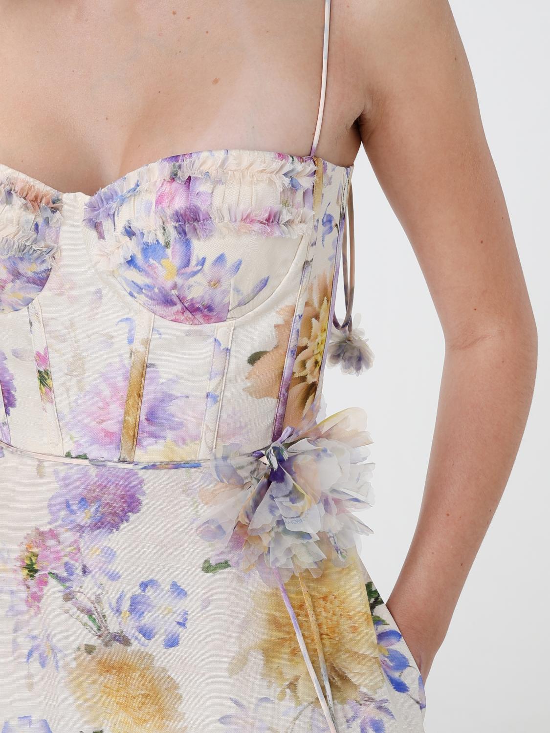 ZIMMERMANN ABITO: Abito bustier Luna Zimmermann in lino e seta con motivo floreale , Crema - Img 3