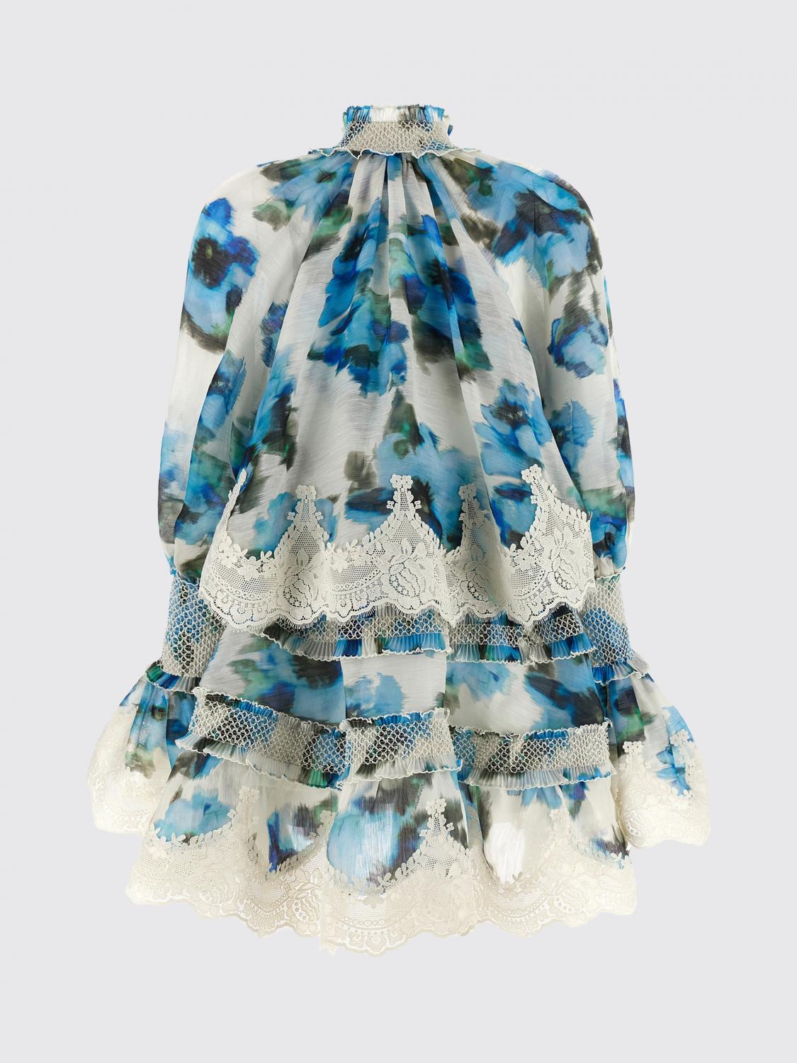 ZIMMERMANN ABITO: Abito mini Zimmermann in lino e seta con inserti in pizzo , Azzurro - Img 3