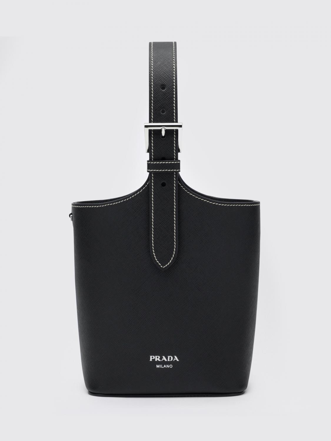 PRADA BORSA A MANO: Borsa a secchiello Prada in pelle saffiano , Nero - Img 1