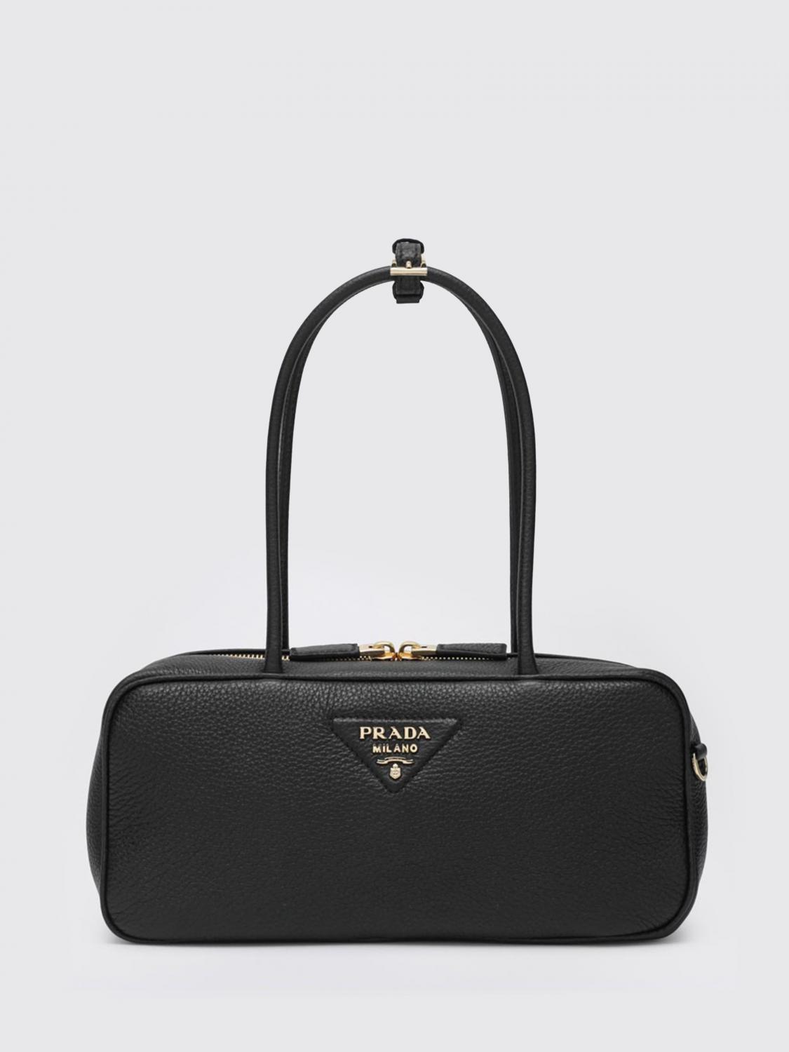 PRADA BORSA A SPALLA: Borsa Bowling Prada in pelle martellata , Nero - Img 1