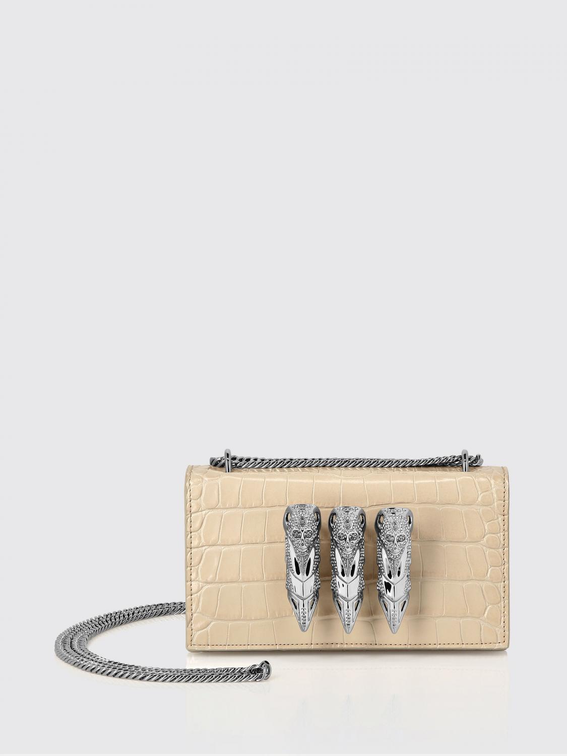 PHILIPP PLEIN CLUTCH: Clutch Philipp Plein in pelle stampa cocco con anelliera di strass , Beige - Img 1