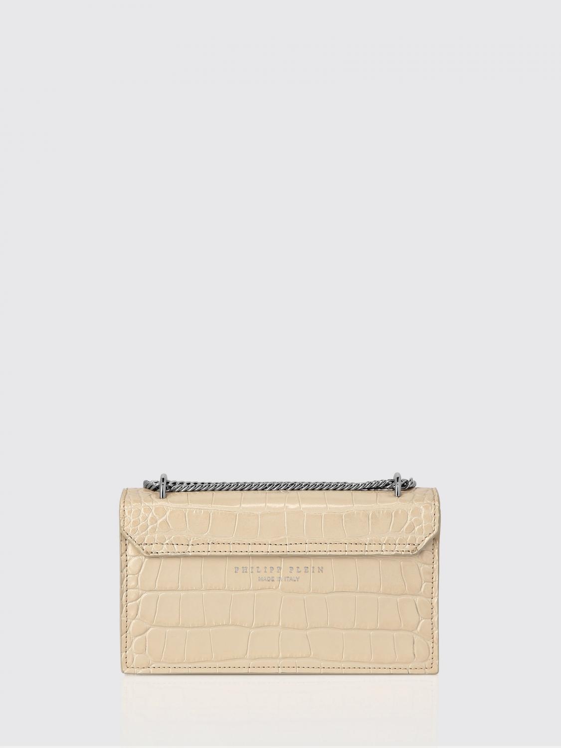 PHILIPP PLEIN CLUTCH: Clutch Philipp Plein in pelle stampa cocco con anelliera di strass , Beige - Img 3