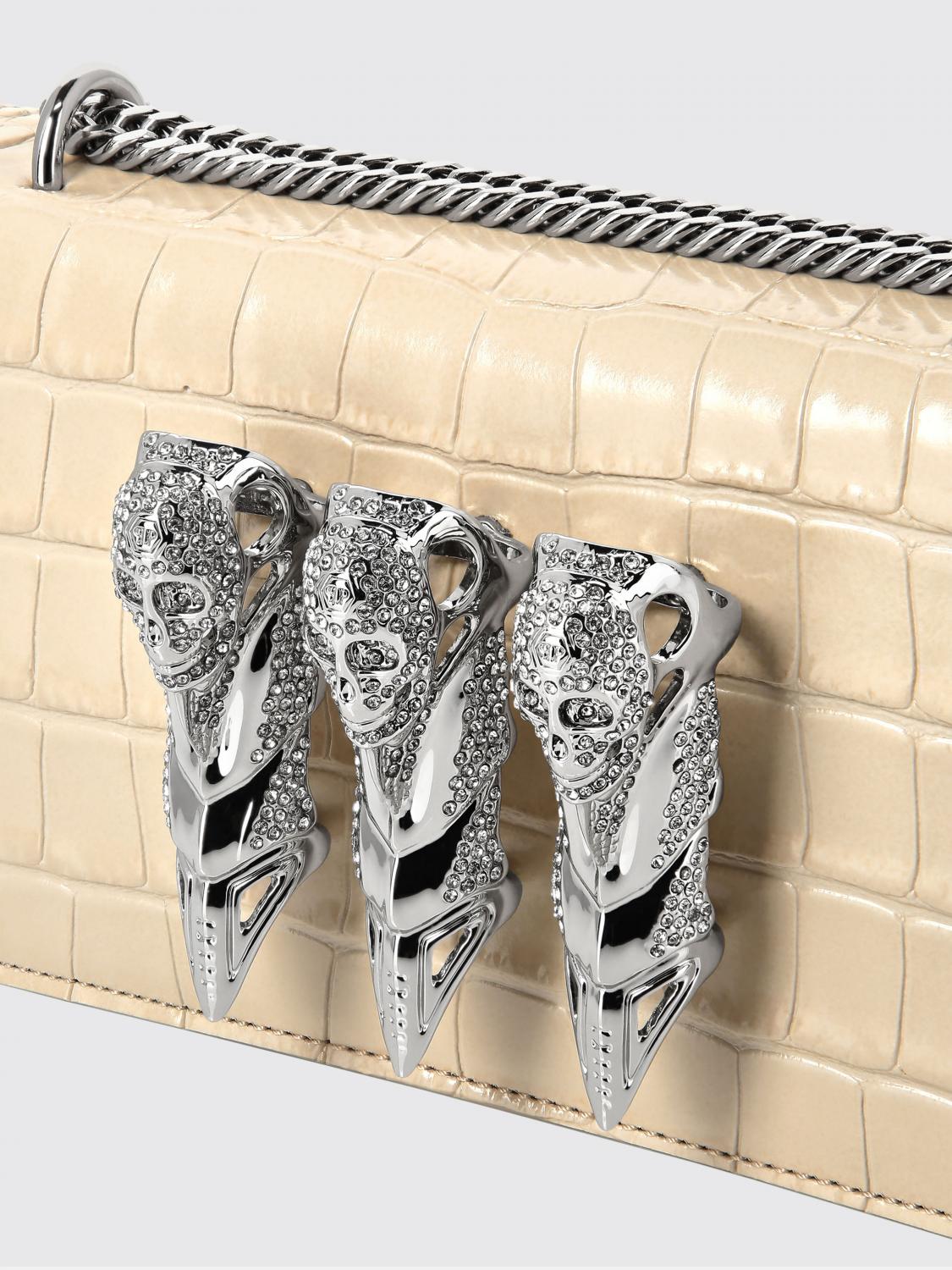 PHILIPP PLEIN CLUTCH: Clutch Philipp Plein in pelle stampa cocco con anelliera di strass , Beige - Img 4