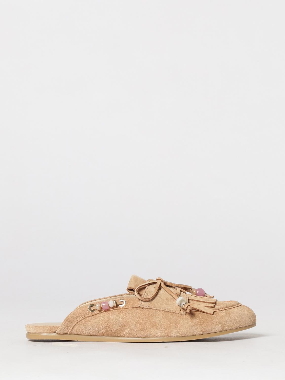 STUART WEITZMAN SCARPE: Slippers Stuart Weitzman in camoscio con frange , Beige - Img 1