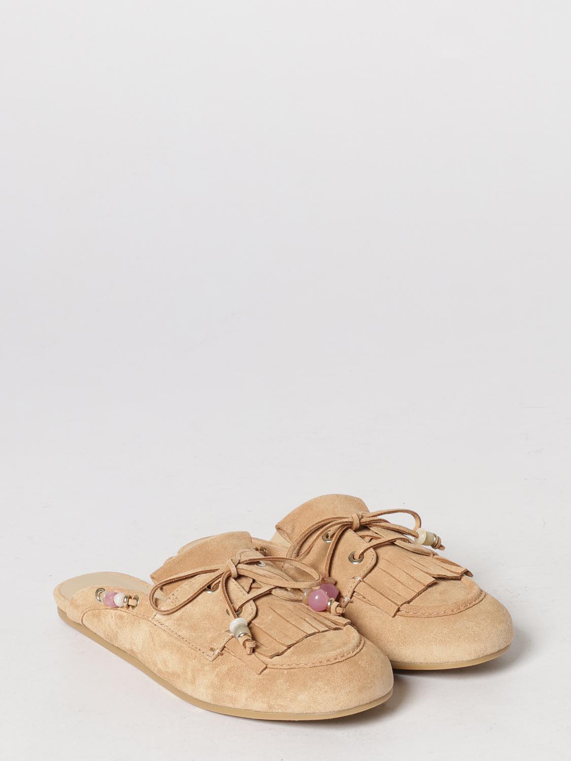 STUART WEITZMAN SCARPE: Slippers Stuart Weitzman in camoscio con frange , Beige - Img 2