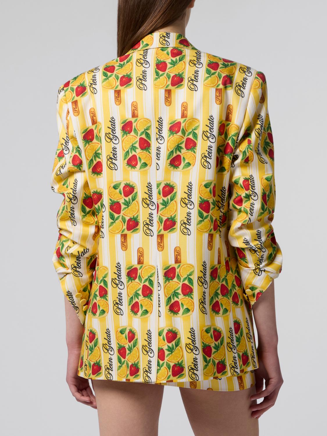 PHILIPP PLEIN GIACCA: Blazer a doppiopetto stampato in raso di viscosa Philipp Plein, Giallo - Img 3
