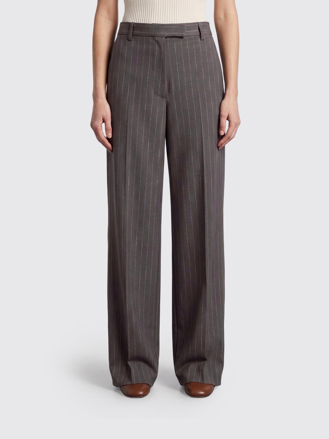 DRIES VAN NOTEN PANTALONI: Pantaloni ampi Dries Van Noten in lana con motivo gessato , Lilla - Img 1