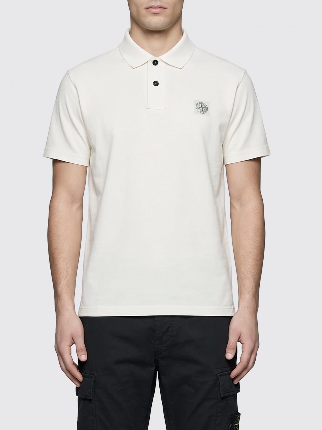 STONE ISLAND POLO: Polo en coton avec logo Stone Island, Blanc - Img 1