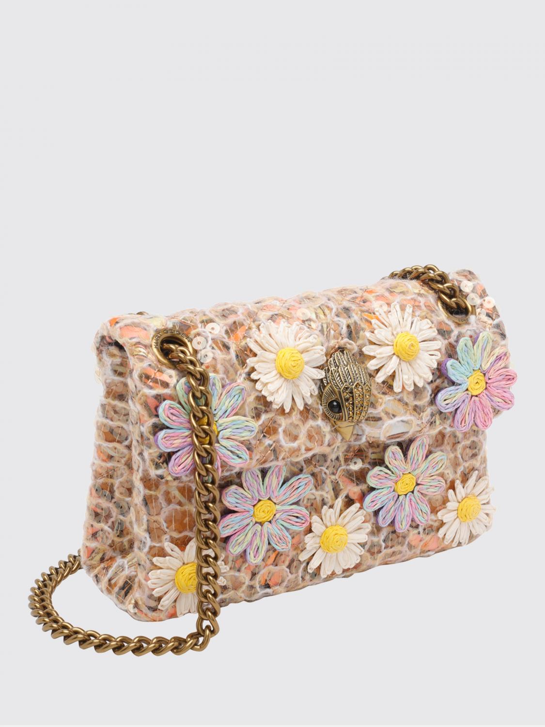 KURT GEIGER LONDON BORSA MINI: Borsa Kensington Kurt Geiger London in poliestere con paillettes e fiori ricamati , Marrone - Img 3