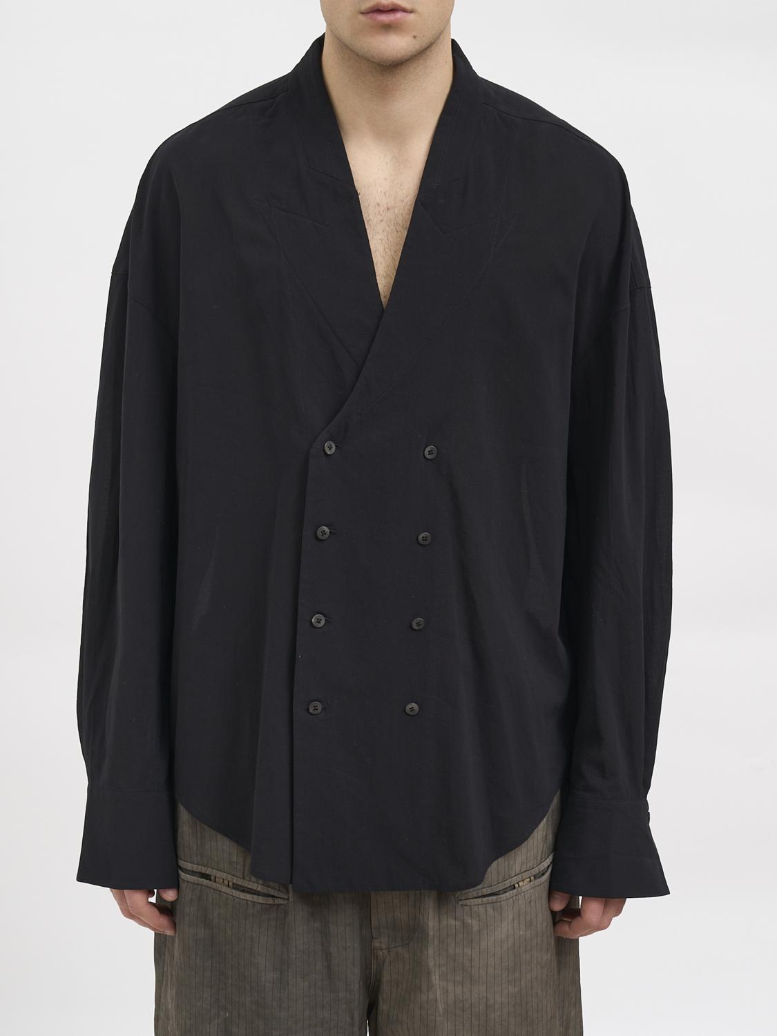 ZIGGY CHEN CAMISA: Camisa cruzada de algodón Ziggy Chen, Negro - Img 1
