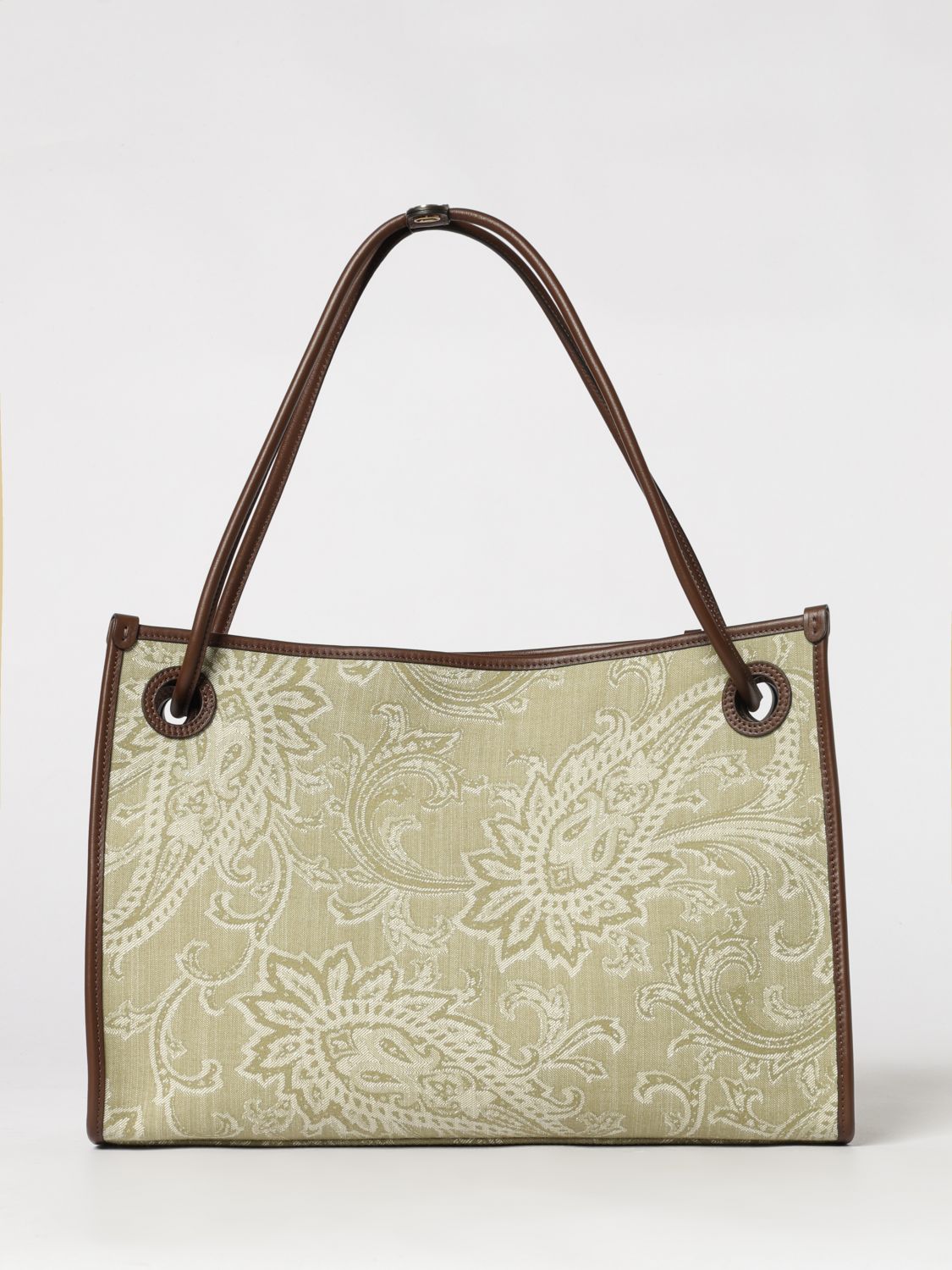 ETRO BORSA TOTE: Borsa Eyes Etro in denim di cotone con Paisley jacquard, Beige - Img 1