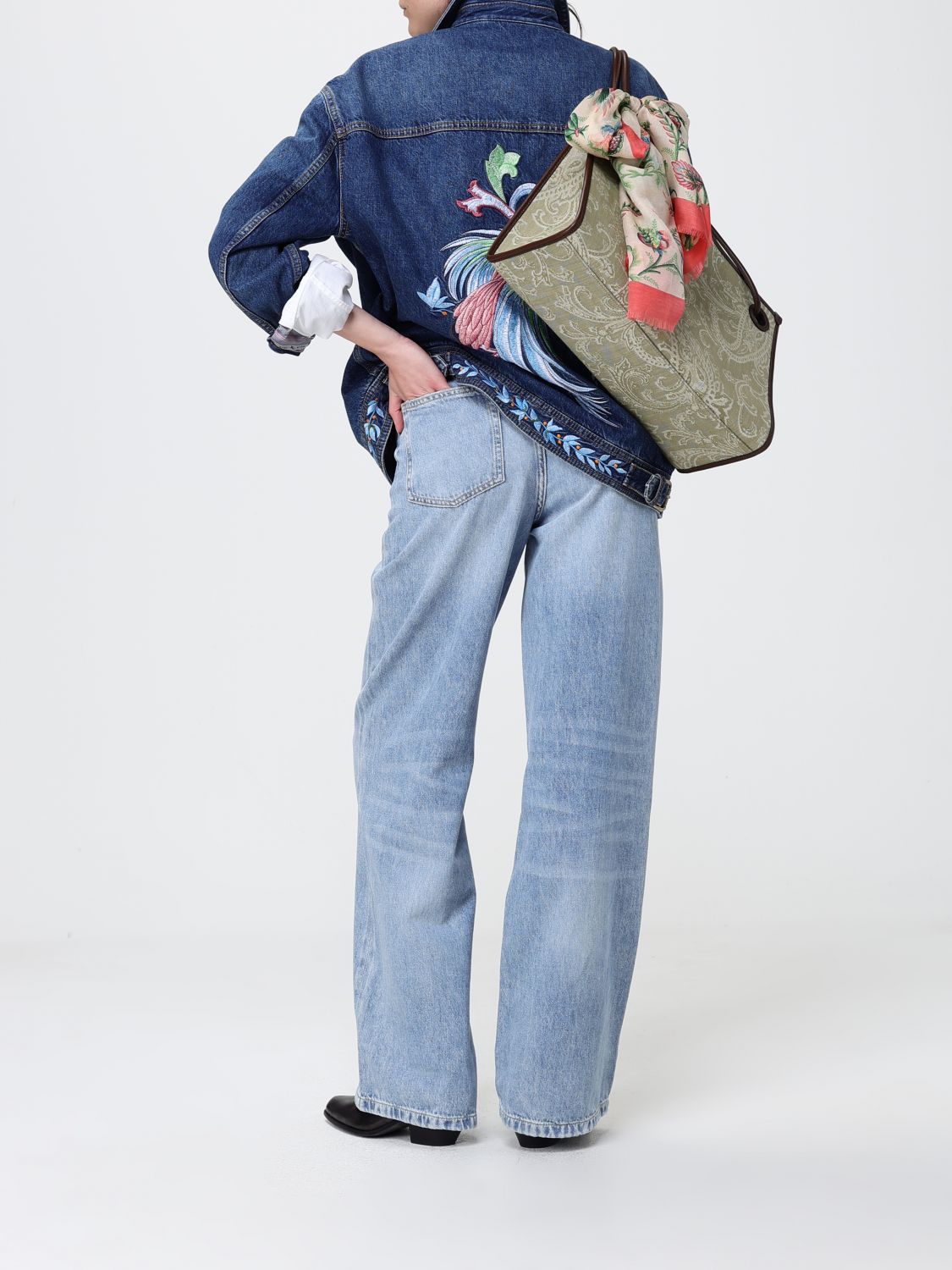 ETRO BORSA TOTE: Borsa Eyes Etro in denim di cotone con Paisley jacquard, Beige - Img 2
