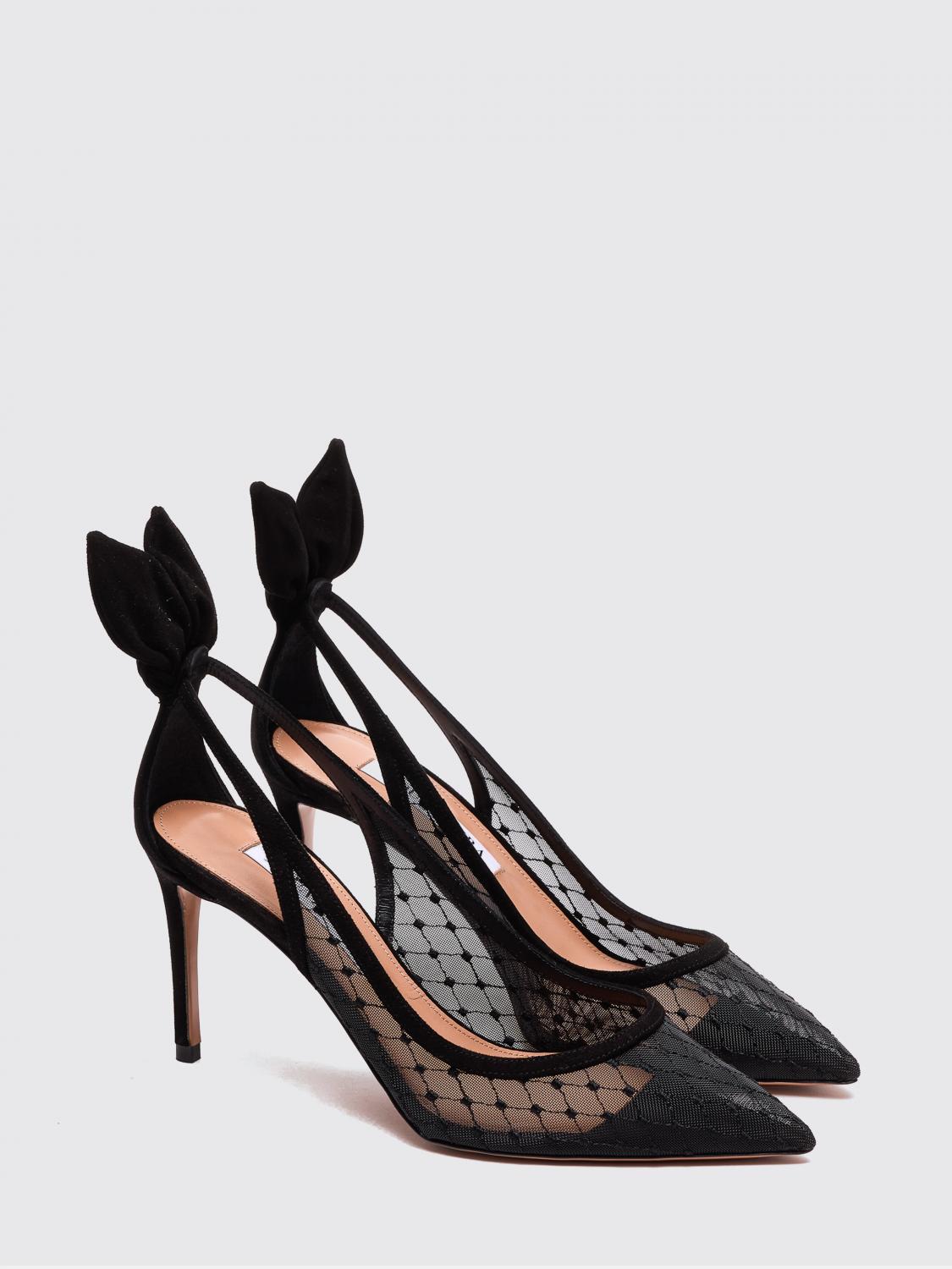 AQUAZZURA DÉCOLLETÉ: Décolleté Bow Tie Aquazzura in nylon a rete e camoscio , Nero - Img 2