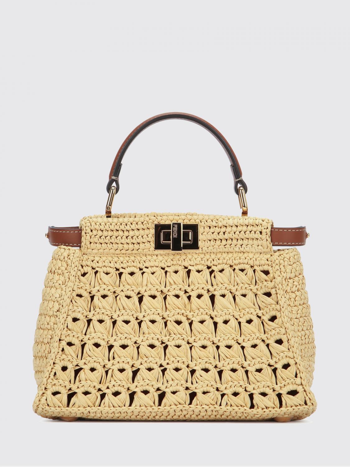 FENDI BORSA MINI: Borsa Peekaboo Mini Fendi in rafia crochet , Naturale - Img 1