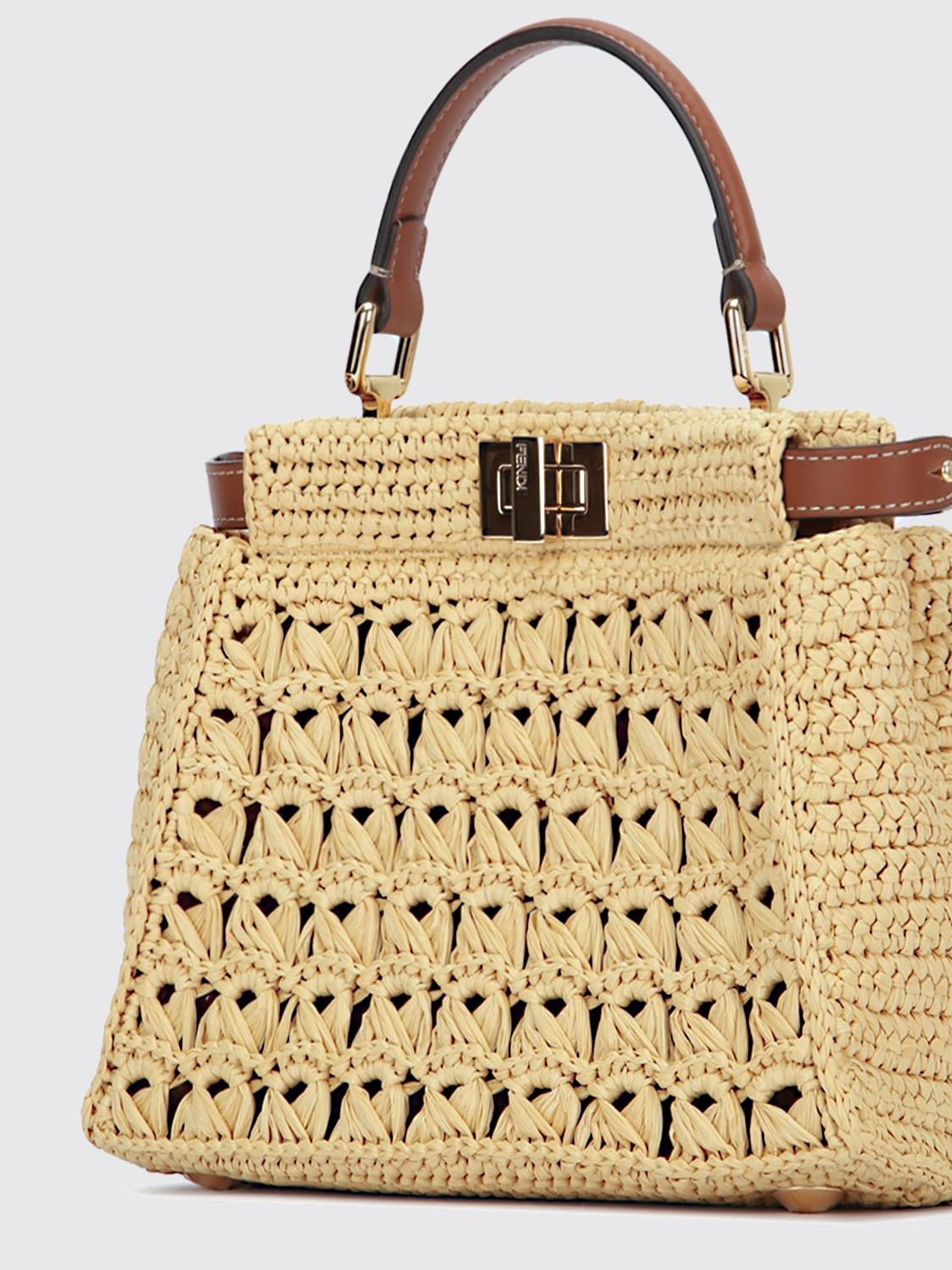 FENDI BORSA MINI: Borsa Peekaboo Mini Fendi in rafia crochet , Naturale - Img 3