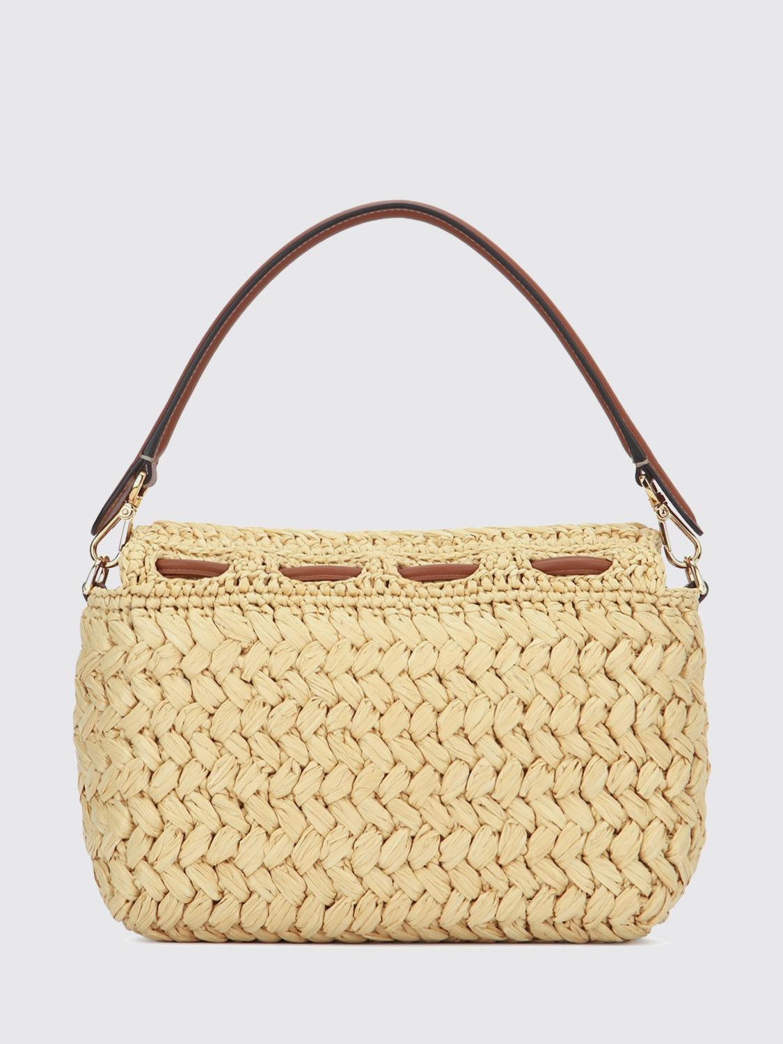 FENDI BORSA A SPALLA: Borsa Mamma Baguette Medium Fendi in rafia crochet , Naturale - Img 2
