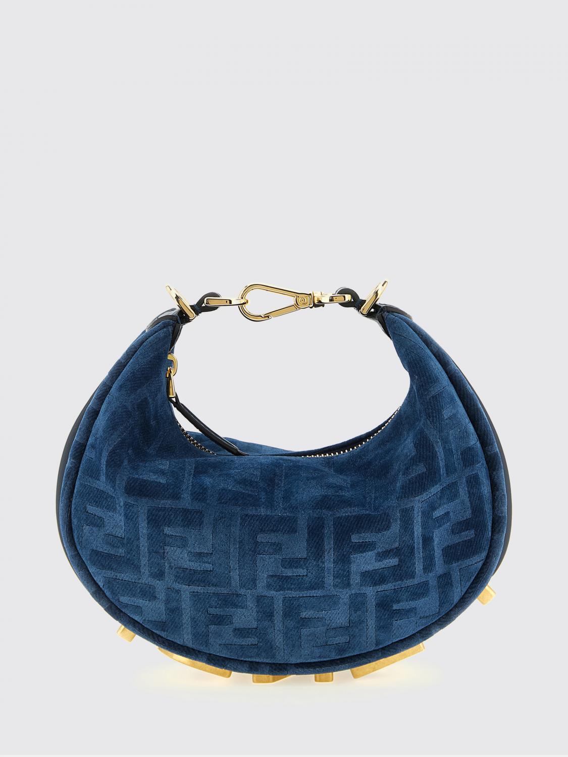 FENDI BORSA MINI: Borsa Fendigraphy Mini Fendi in denim con monogram FF floccato , Blue - Img 1
