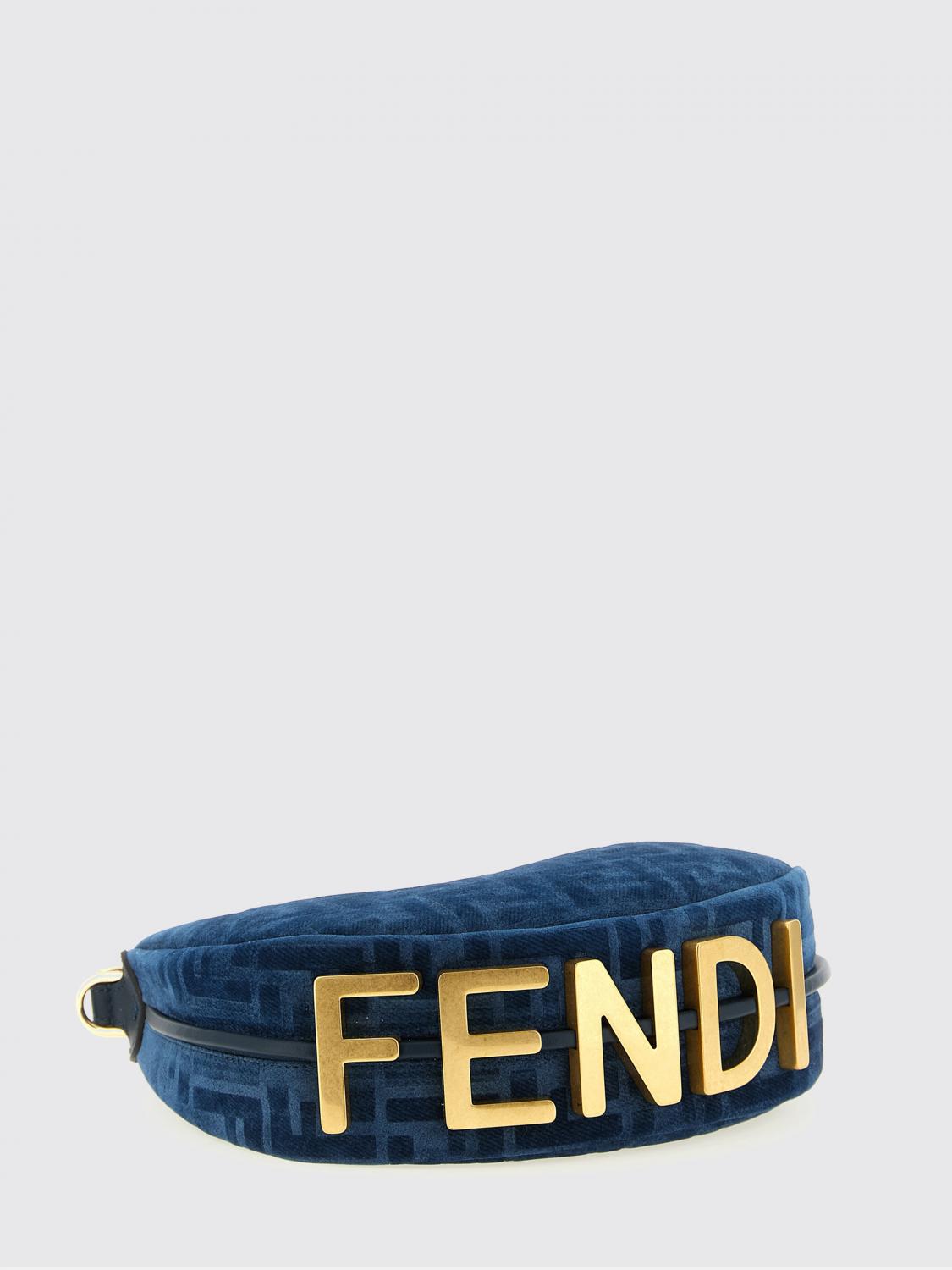 FENDI BORSA MINI: Borsa Fendigraphy Mini Fendi in denim con monogram FF floccato , Blue - Img 3