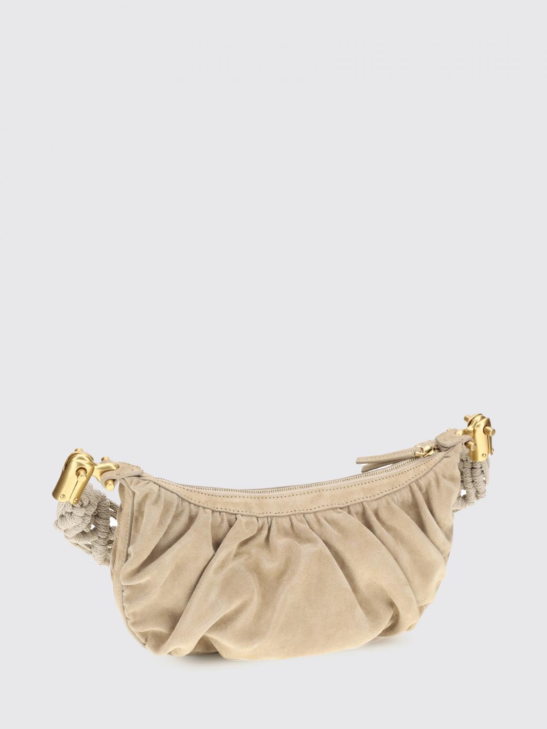 BALMAIN BORSA A SPALLA: Borsa Ébène Balmain in camoscio arricciato , Sabbia - Img 2