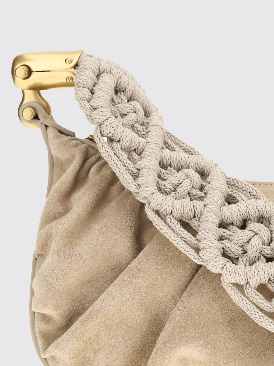 BALMAIN BORSA A SPALLA: Borsa Ébène Balmain in camoscio arricciato , Sabbia - Img 3