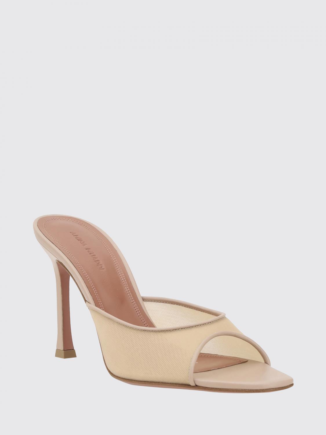AMINA MUADDI SANDALEN MIT ABSATZ: Alexa Amina Muaddi Mules aus Leder und Mesh-Nylon, Beige - Img 2